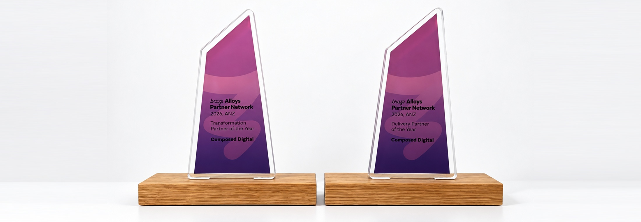 Composed Digital's two Braze Alloys Partner Network 2026 ANZ awards: Transformation Partner of the Year and Delivery Partner of the Year